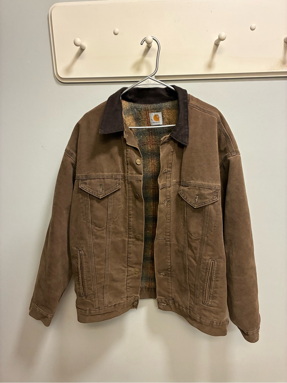 Carhartt Blanket Lined Corduroy Collar Trucker Jacket Barn Coat**FLAWS